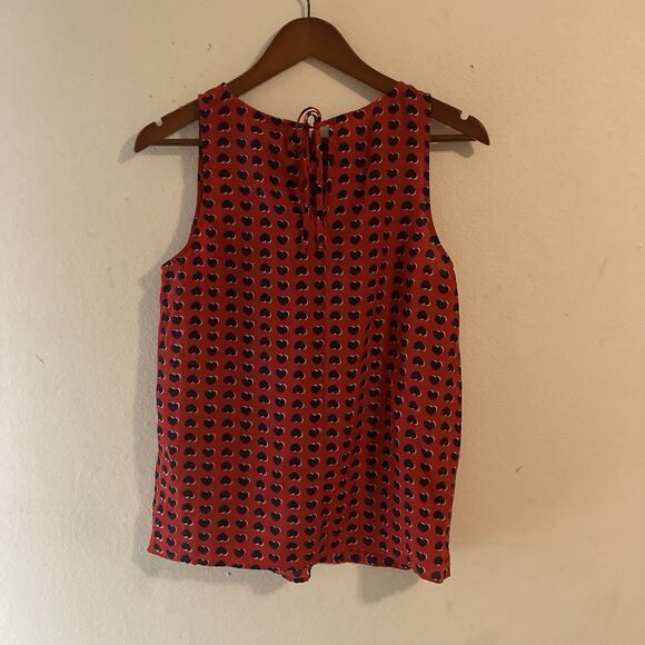 KENAR red black hearts round neck pleated sleeveless top S - Picture 6 of 7